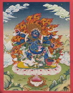 MAHAKALA / 57x44 cm / Thanka buddyjska z Nepalu / złote elementy