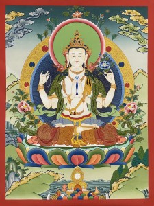 CHENREZIG / 60x45 cm / Thanka buddyjska z Nepalu / ręcznie malowana