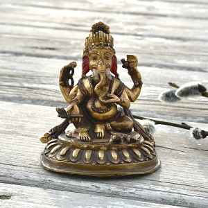 Ganesha posążek mosiężny  malowany / wys. 9 cm / Nepal