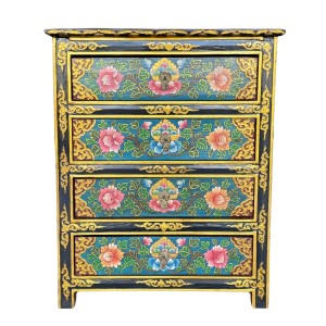 Komoda orientalna wys.75,5cm / 4 szuflady / kwiaty / Daleki Wschód