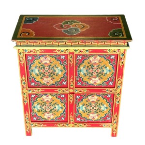 Szafka drewniana w kwiaty 4-drzwiowa orientalna wys. 71,5cm / himalajska