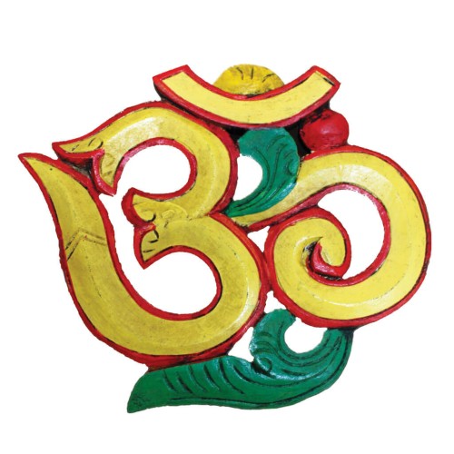 Symbol Om żółty 14,5cm Mantra Buddyzm drewno